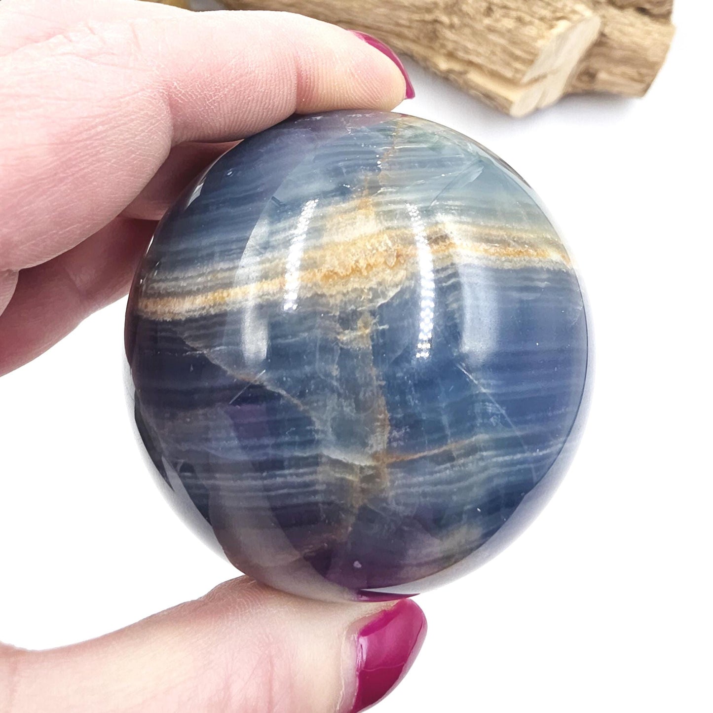 Large Blue Onyx Sphere - Calming & Strength Healing Crystal Ball, 68mm