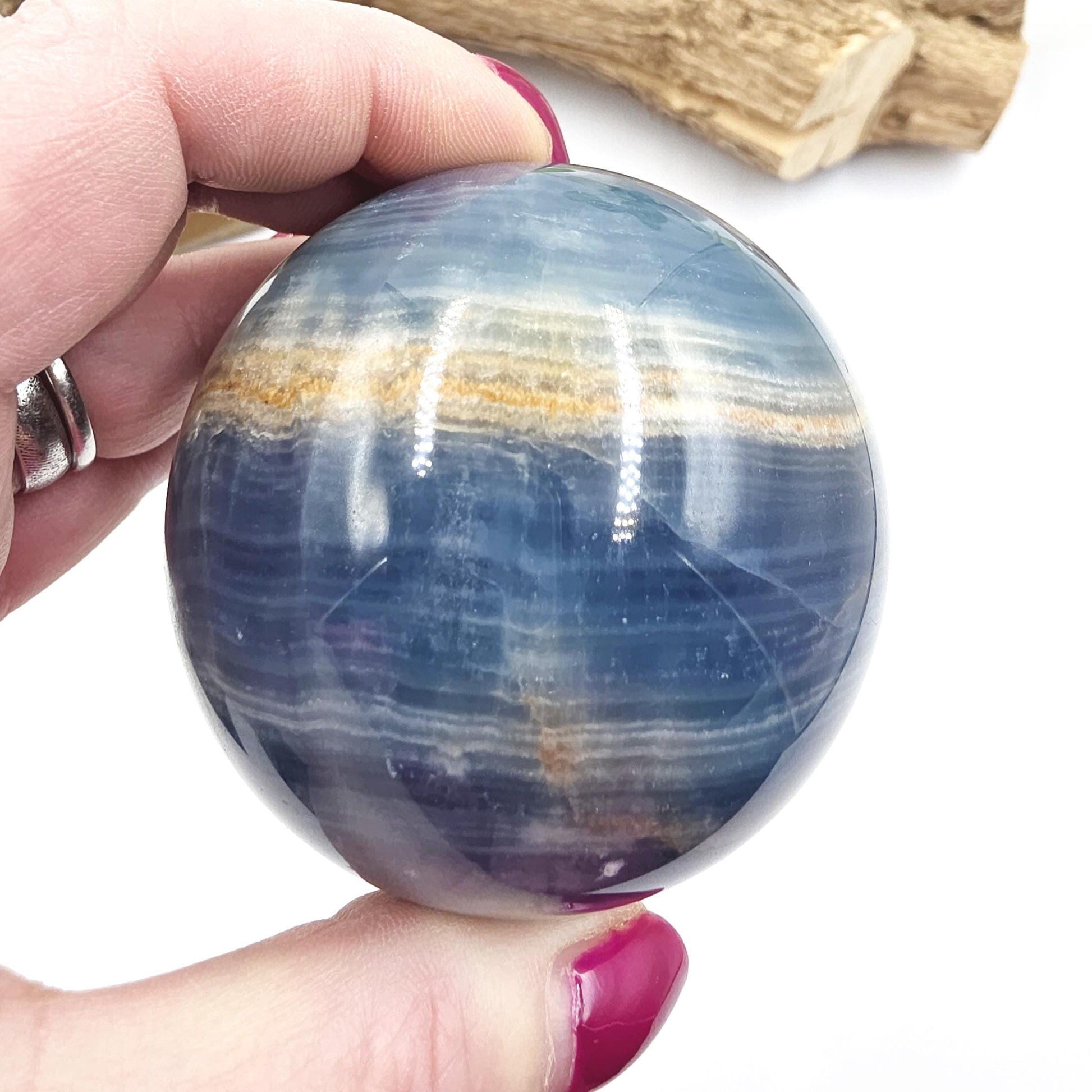 Large Blue Onyx Sphere - Calming & Strength Healing Crystal Ball, 68mm