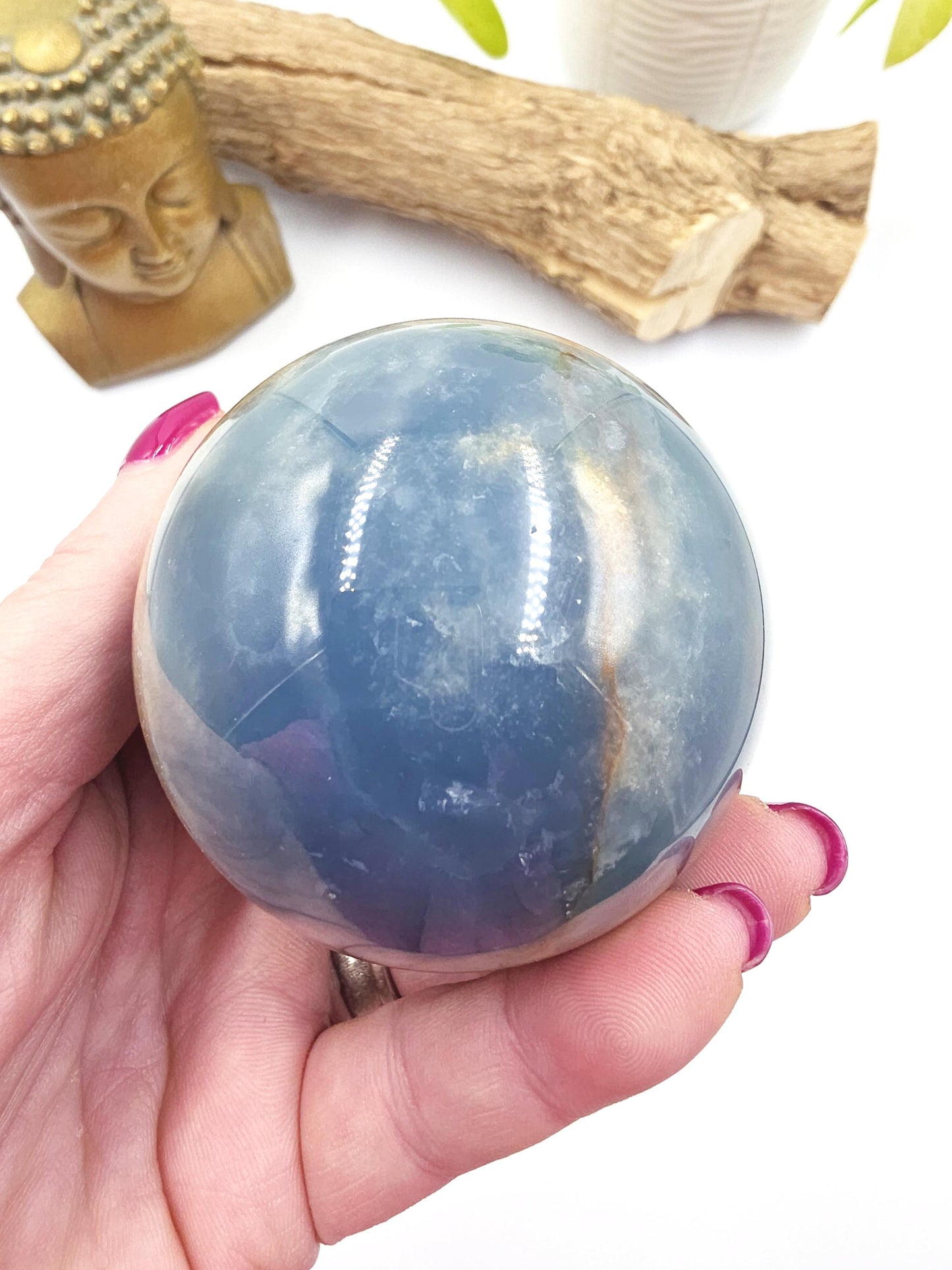 Large Blue Onyx Sphere - Calming & Strength Healing Crystal Ball, 68mm