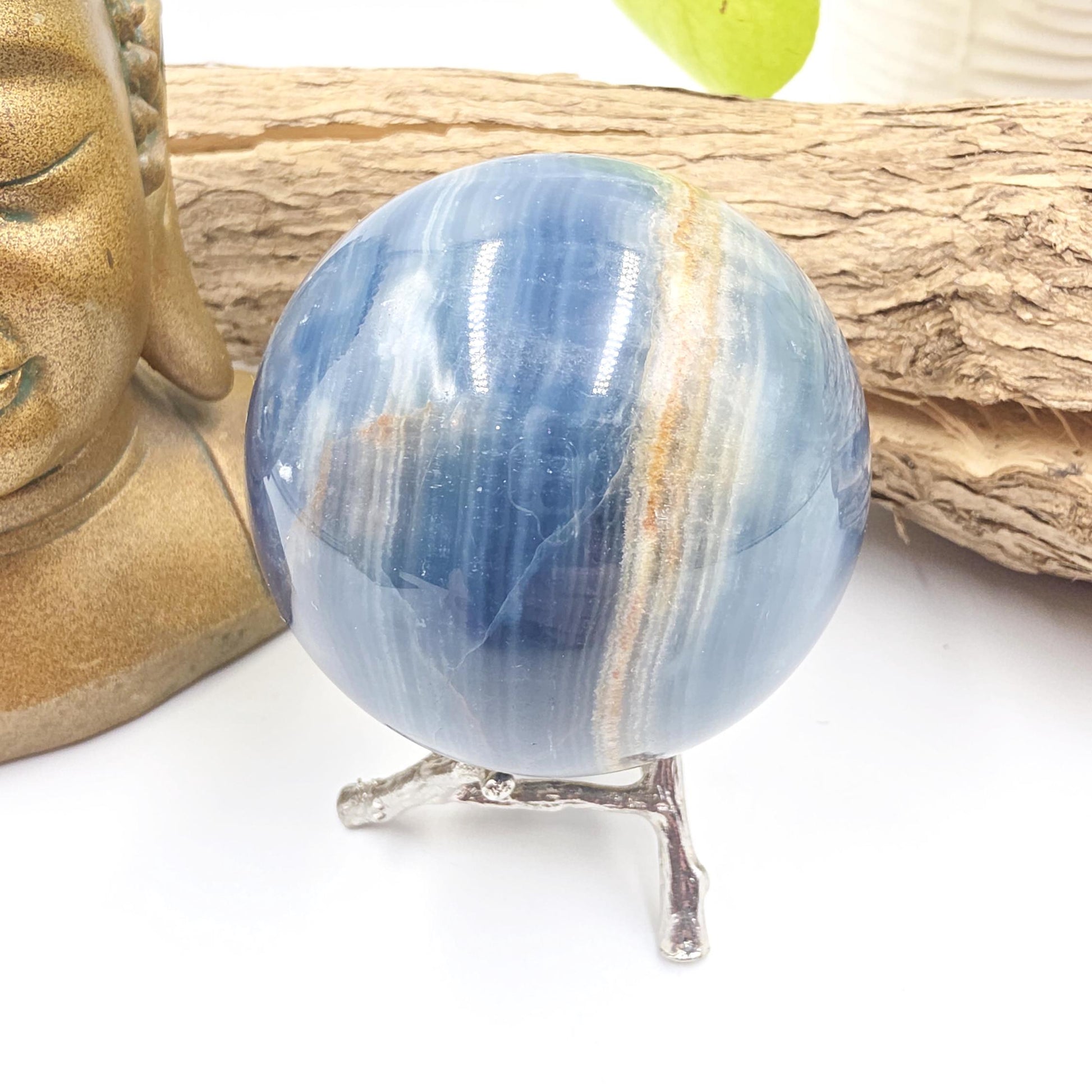 Large Blue Onyx Sphere - Calming & Strength Healing Crystal Ball, 68mm