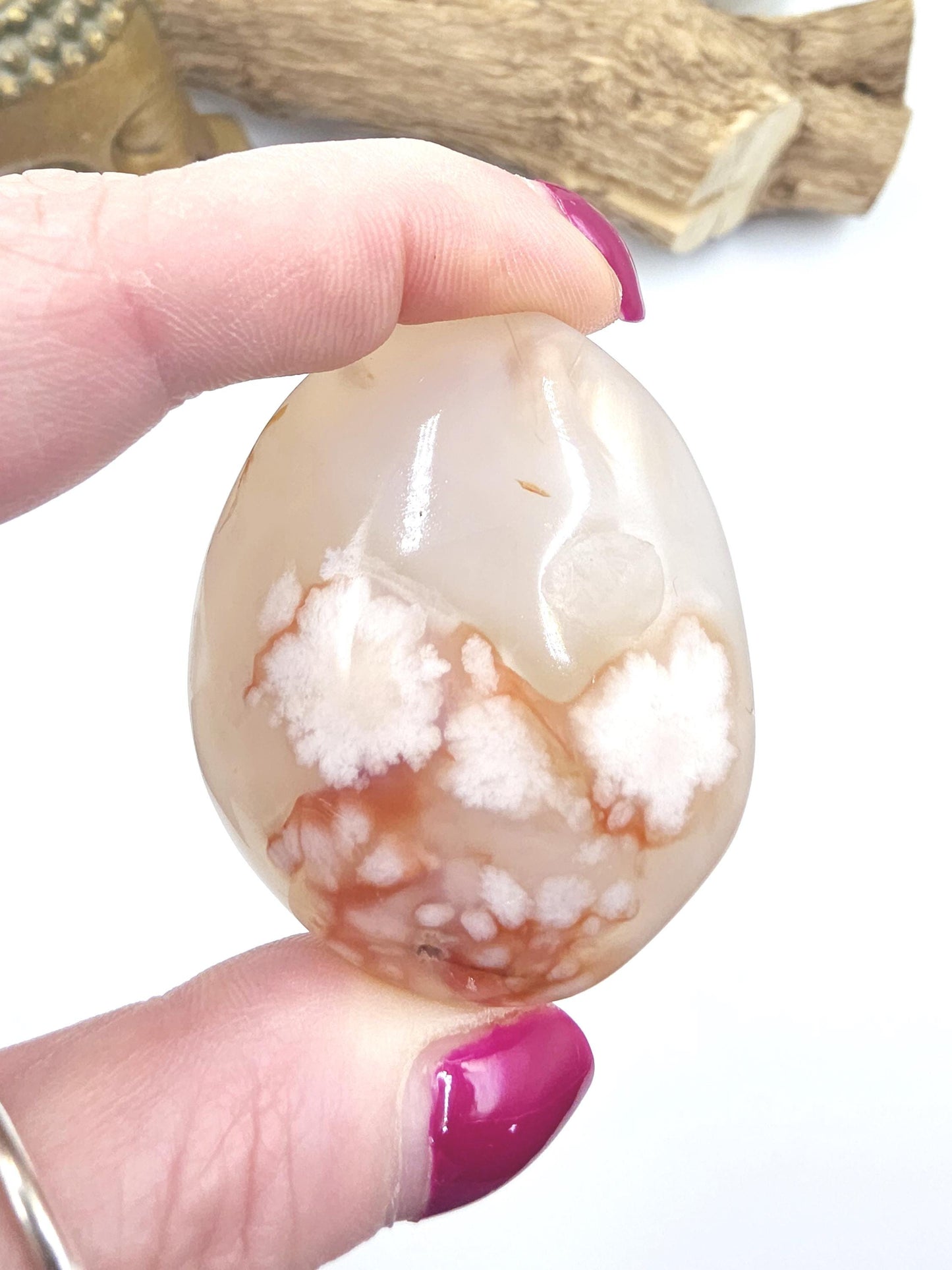 Flower Agate (Sakura) Palm Stone - Growth, Creativity & Emotional Healing Crystal - 85g