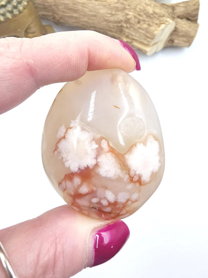 Flower Agate (Sakura) Palm Stone - Growth, Creativity & Emotional Healing Crystal - 85g