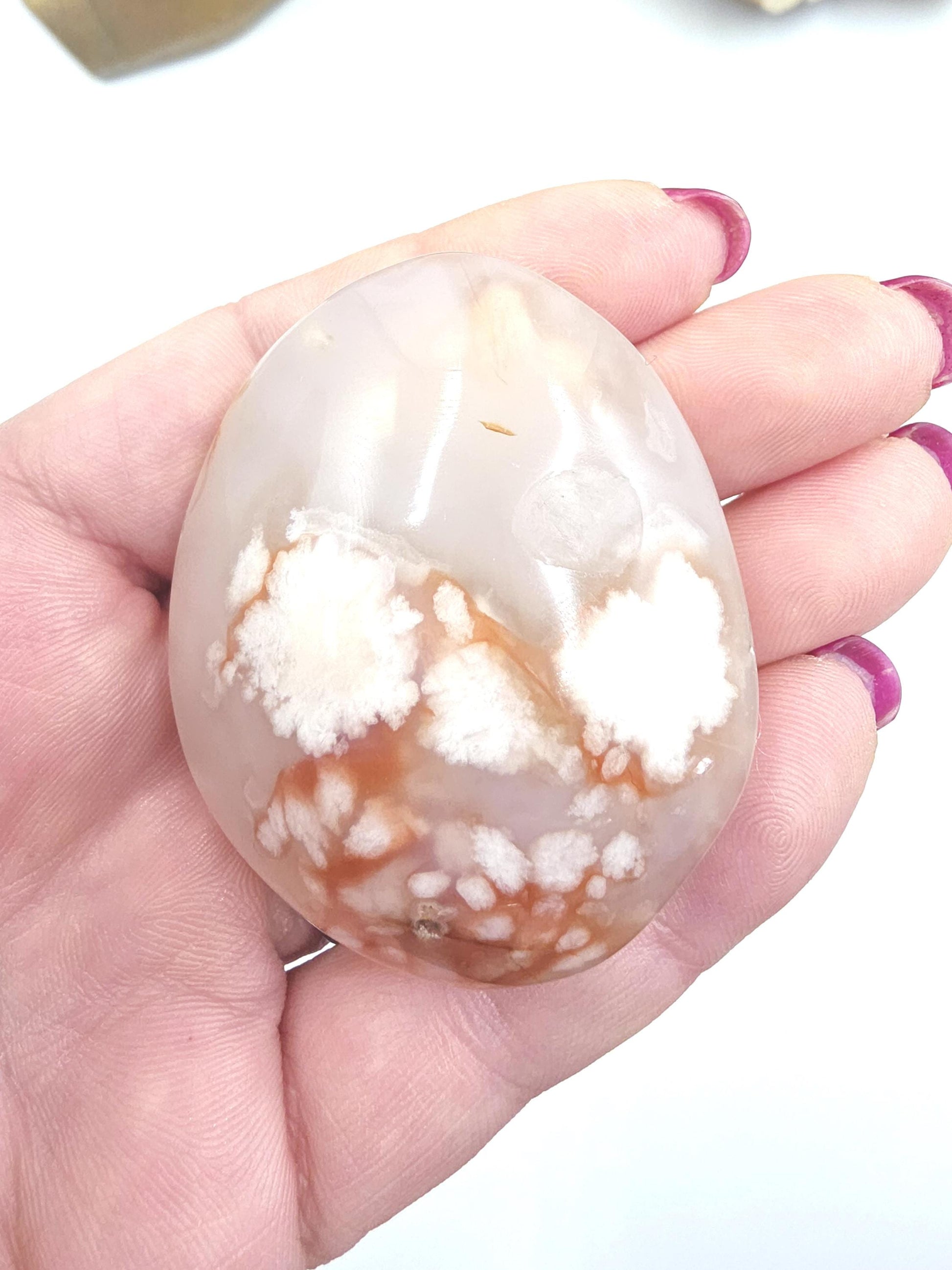 Flower Agate (Sakura) Palm Stone - Growth, Creativity & Emotional Healing Crystal - 85g
