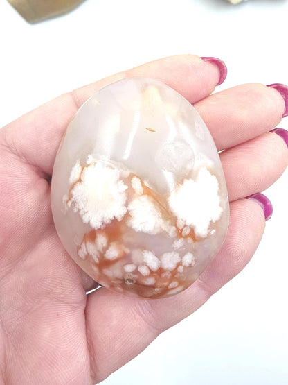 Flower Agate (Sakura) Palm Stone - Growth, Creativity & Emotional Healing Crystal - 85g