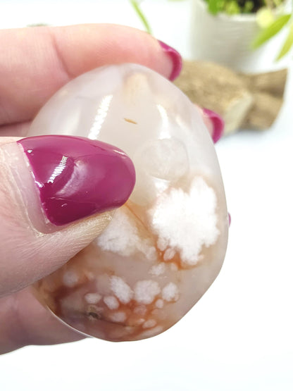 Flower Agate (Sakura) Palm Stone - Growth, Creativity & Emotional Healing Crystal - 85g