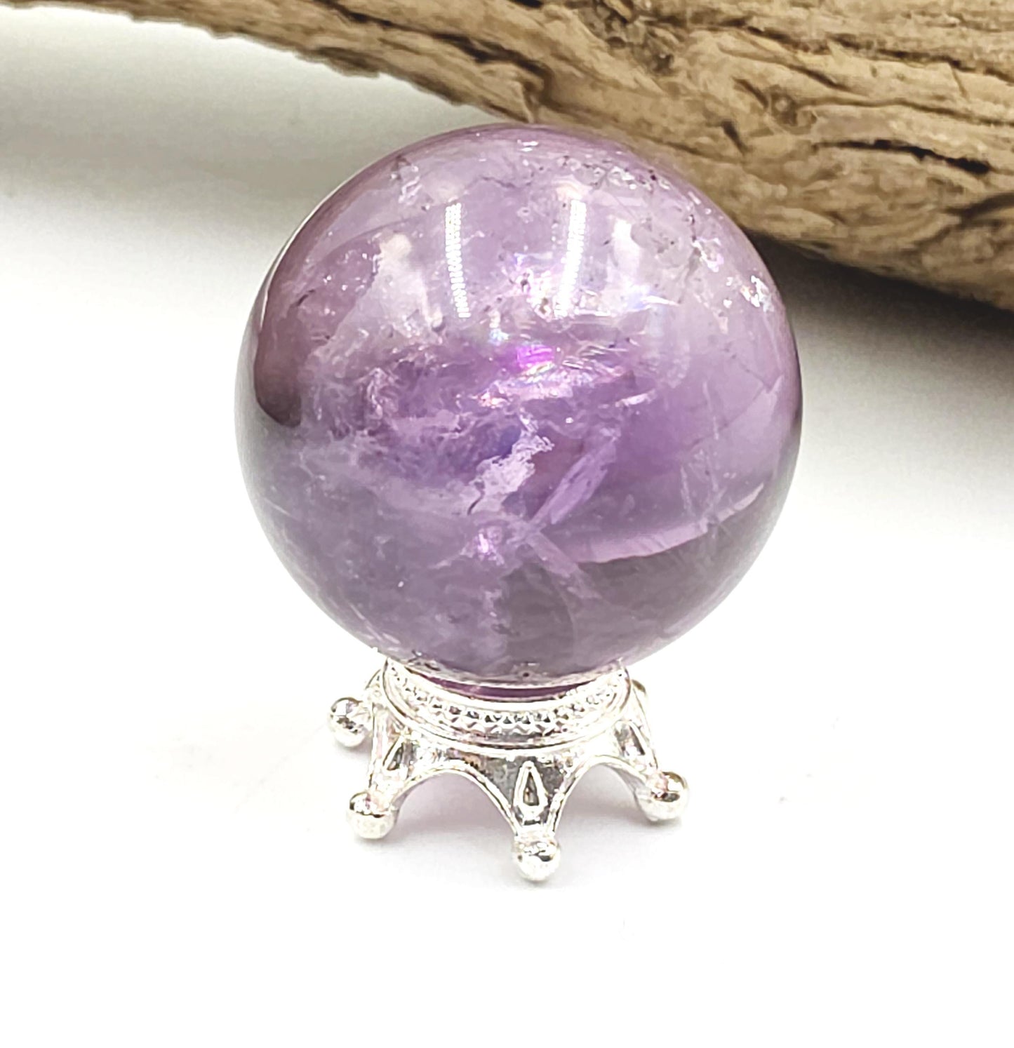 Amethyst Mini Sphere with Rainbows – Intuition, Calm & Aura Protection Crystal Ball, 26mm