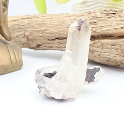 Clear Quartz and Hematite Cluster Specimen - Grounding & Amplifying Healing Raw Crystal, 80g