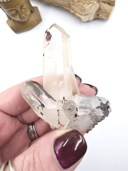 Clear Quartz and Hematite Cluster Specimen - Grounding & Amplifying Healing Raw Crystal, 80g