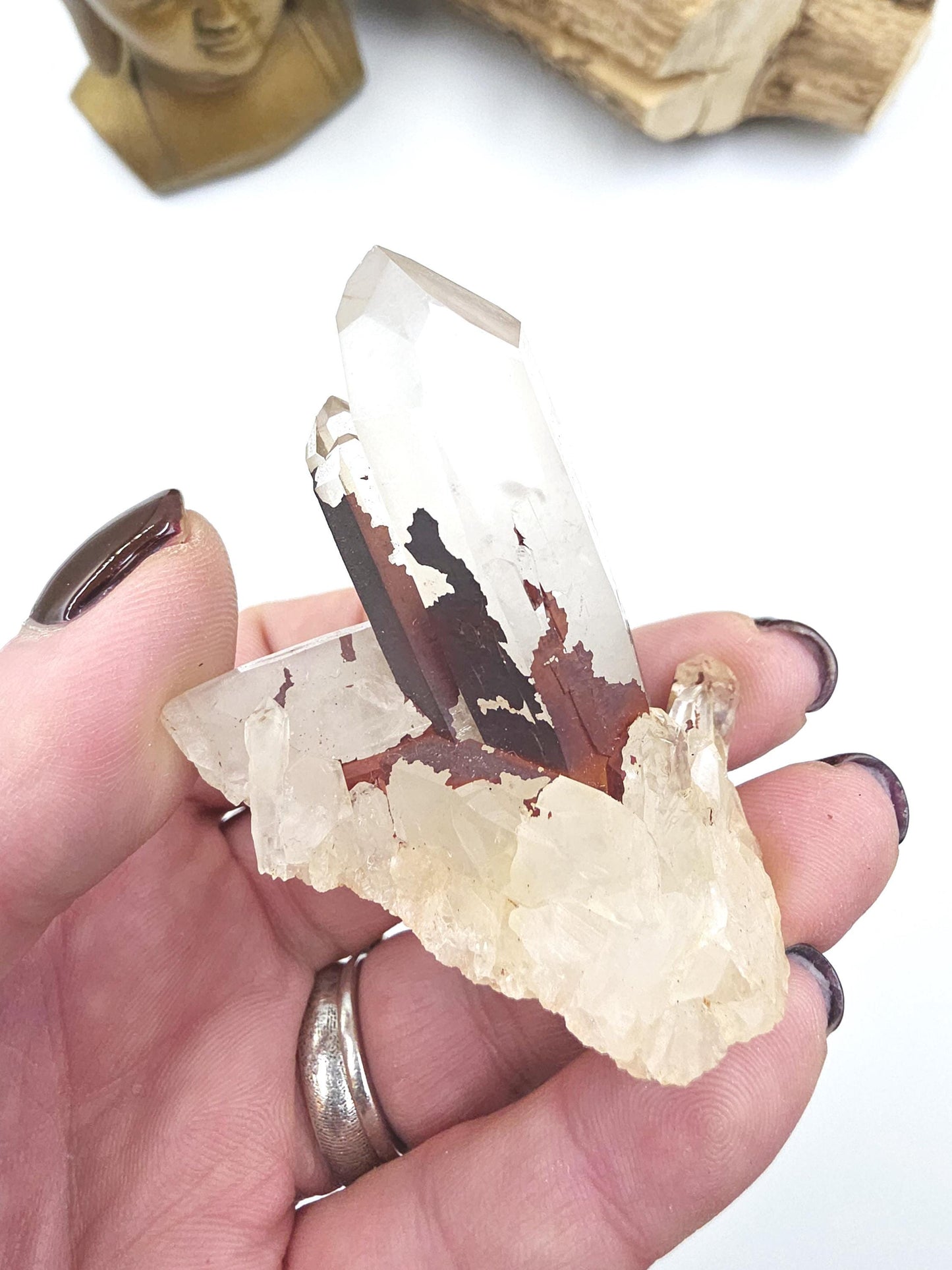 Clear Quartz and Hematite Cluster Specimen - Grounding & Amplifying Healing Raw Crystal, 65g