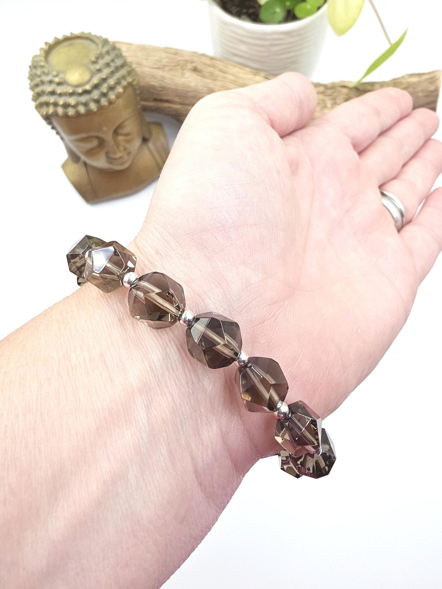 Faceted Smoky Quartz & Sterling Silver Bracelet – Grounding, Protection and Calm Energy Handmade Crystal Jewellery