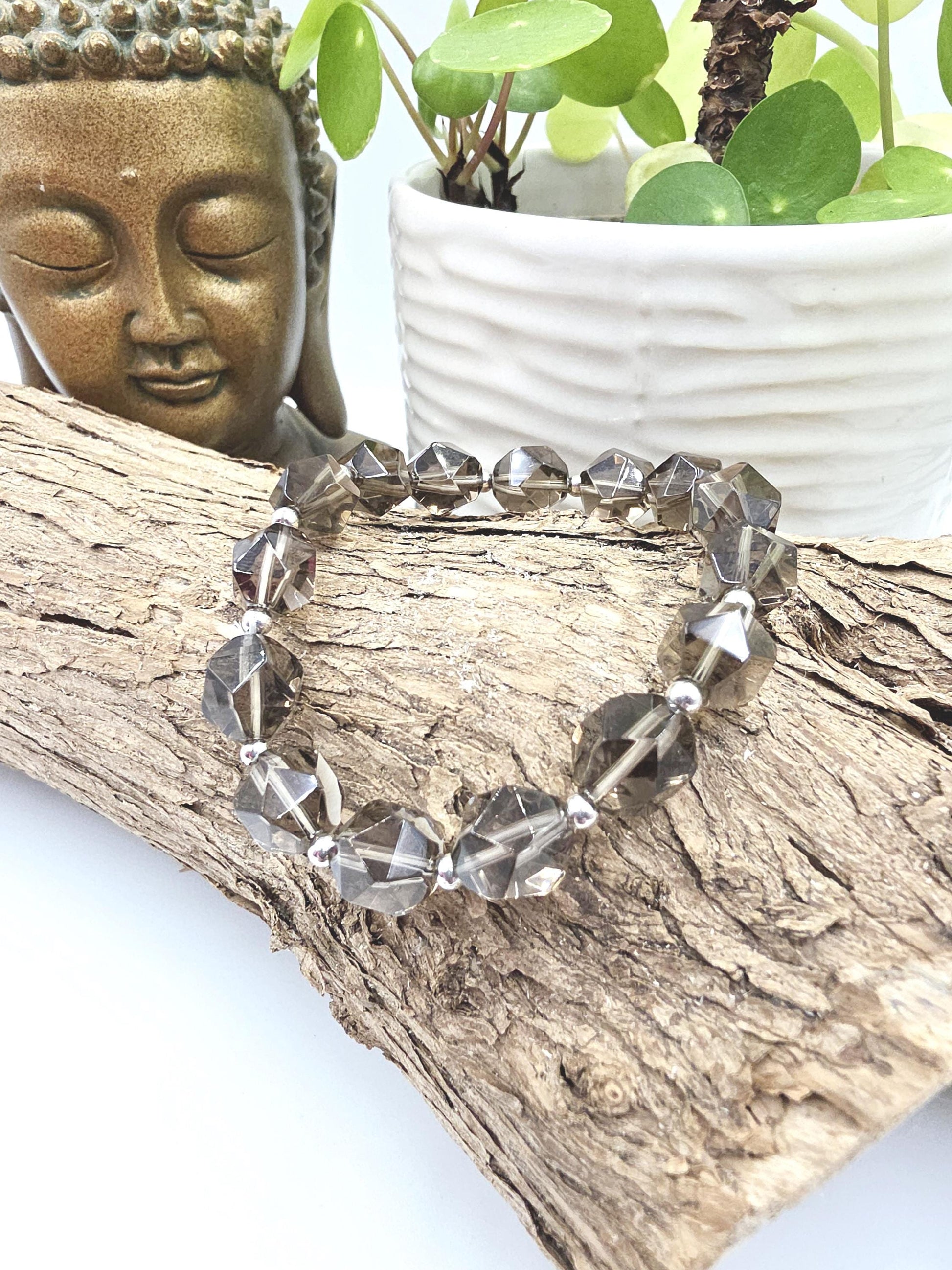 Faceted Smoky Quartz & Sterling Silver Bracelet – Grounding, Protection and Calm Energy Handmade Crystal Jewellery