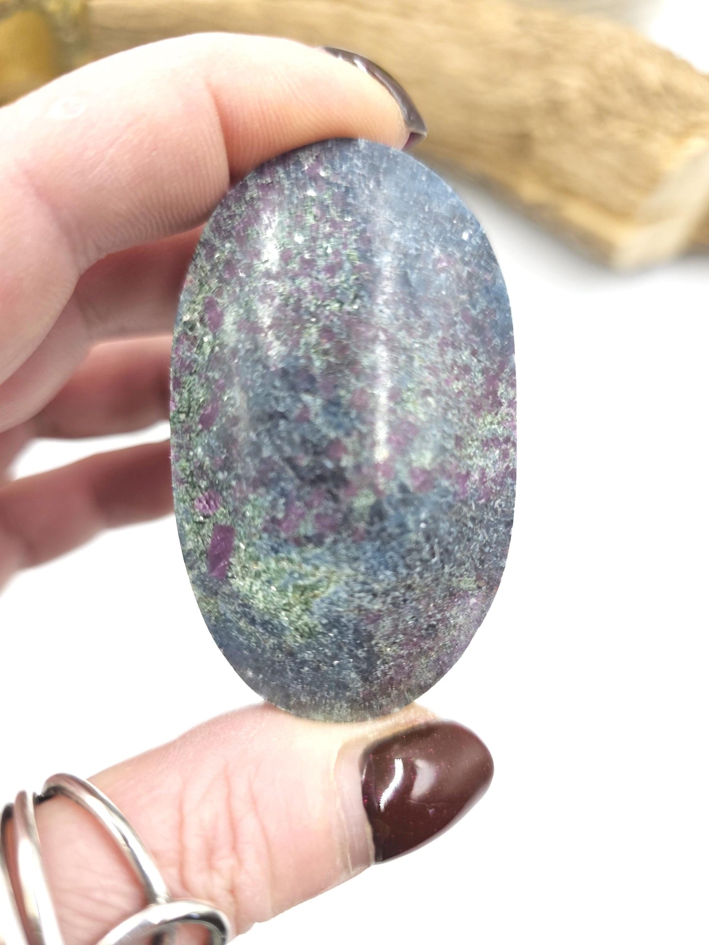 Ruby in Fuchsite Palm Stone (UV Reactive) – Heart Healing, Strength & Emotional Balance Crystal, 100g