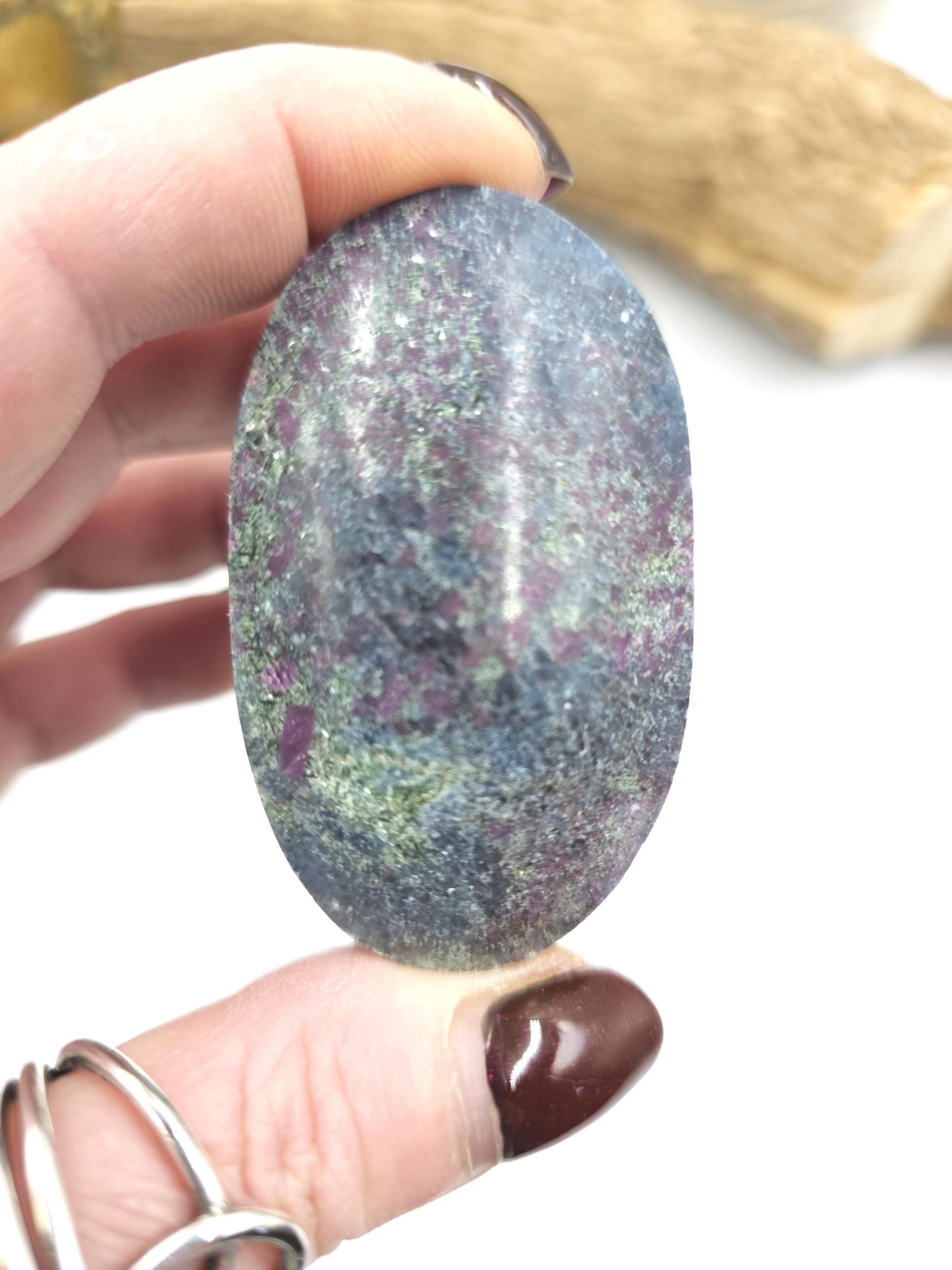 Ruby in Fuchsite Palm Stone (UV Reactive) – Heart Healing, Strength & Emotional Balance Crystal, 100g