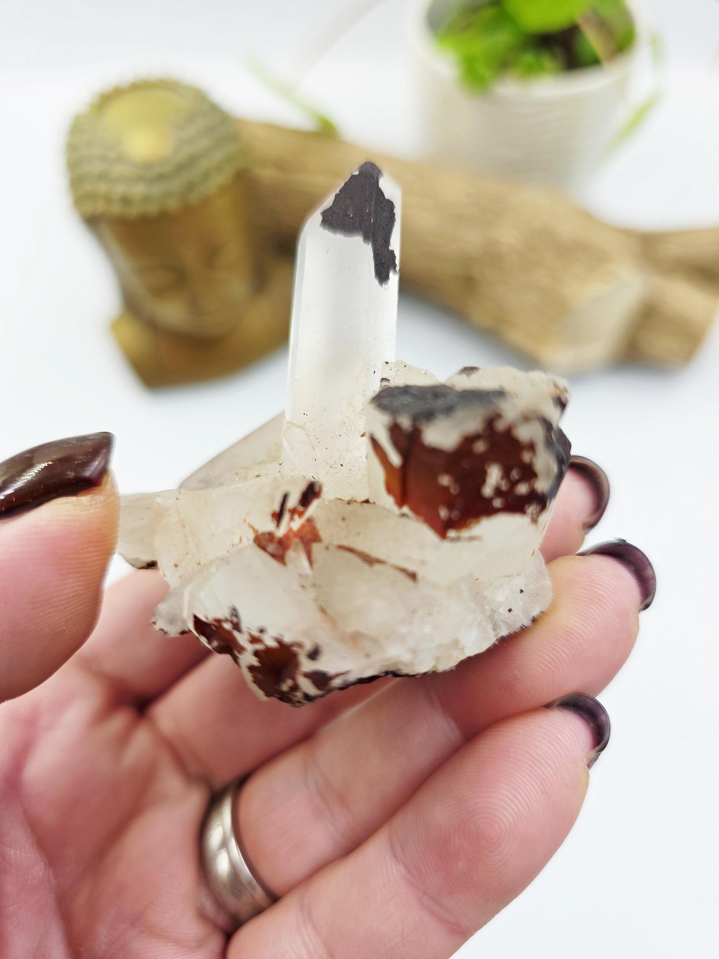 Clear Quartz and Hematite Cluster Specimen - Grounding & Amplifying Healing Raw Crystal, 80g