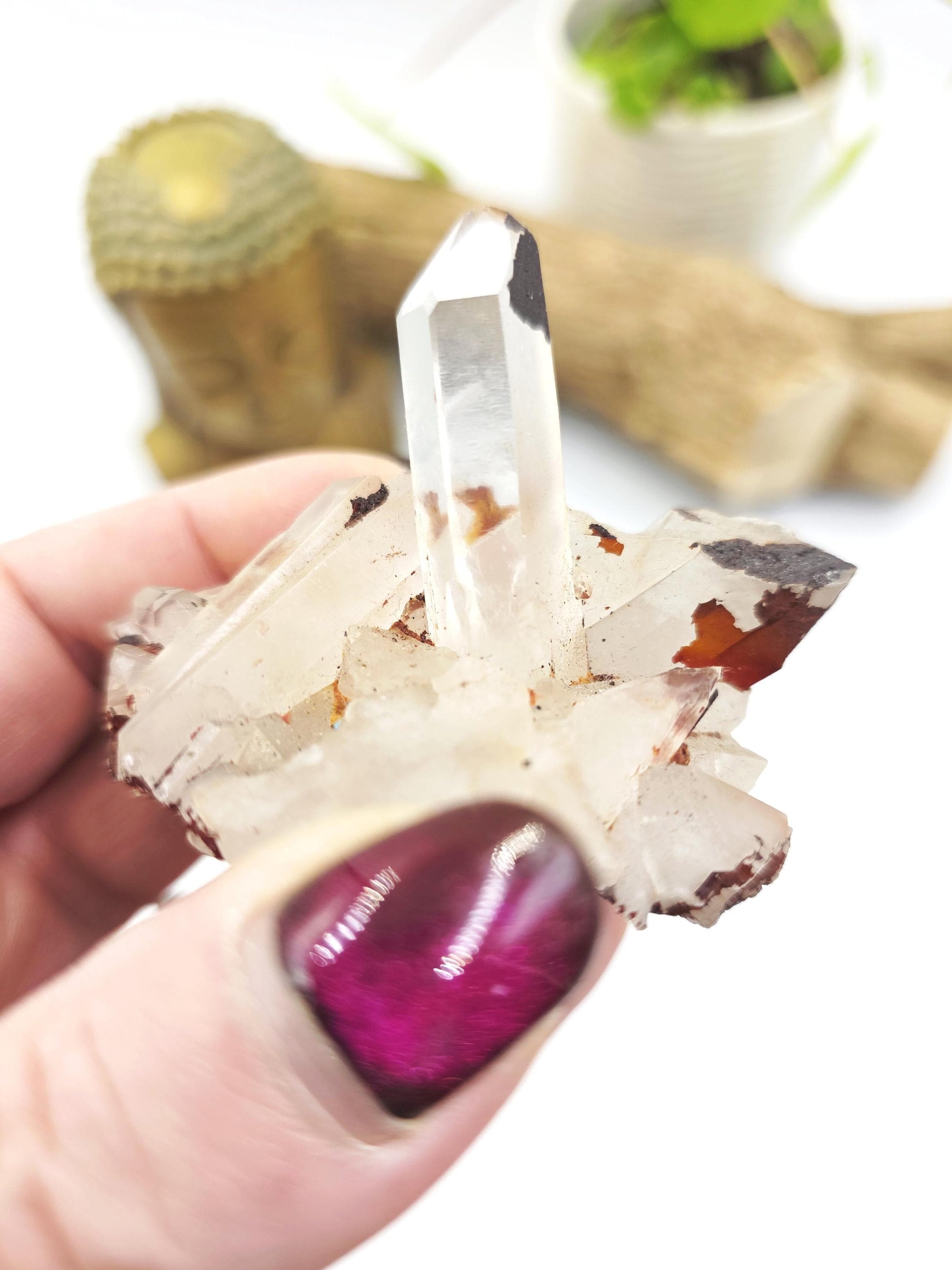 Clear Quartz and Hematite Cluster Specimen - Grounding & Amplifying Healing Raw Crystal, 80g