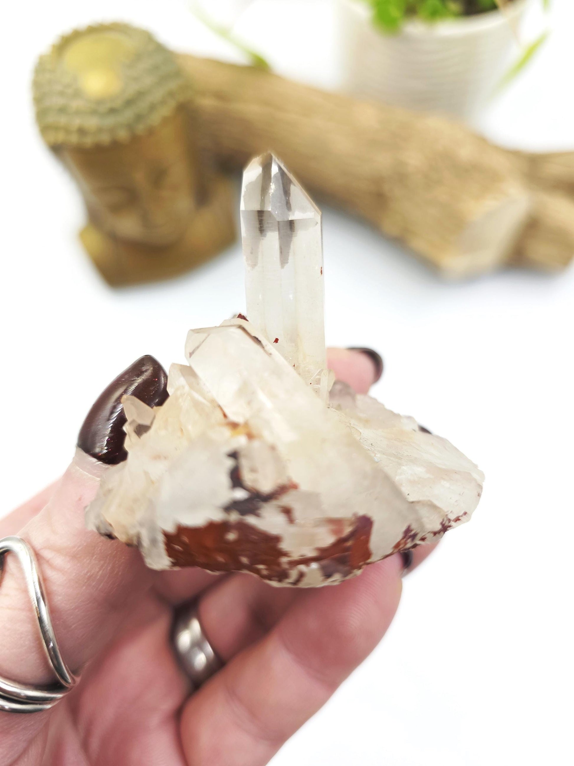 Clear Quartz and Hematite Cluster Specimen - Grounding & Amplifying Healing Raw Crystal, 80g