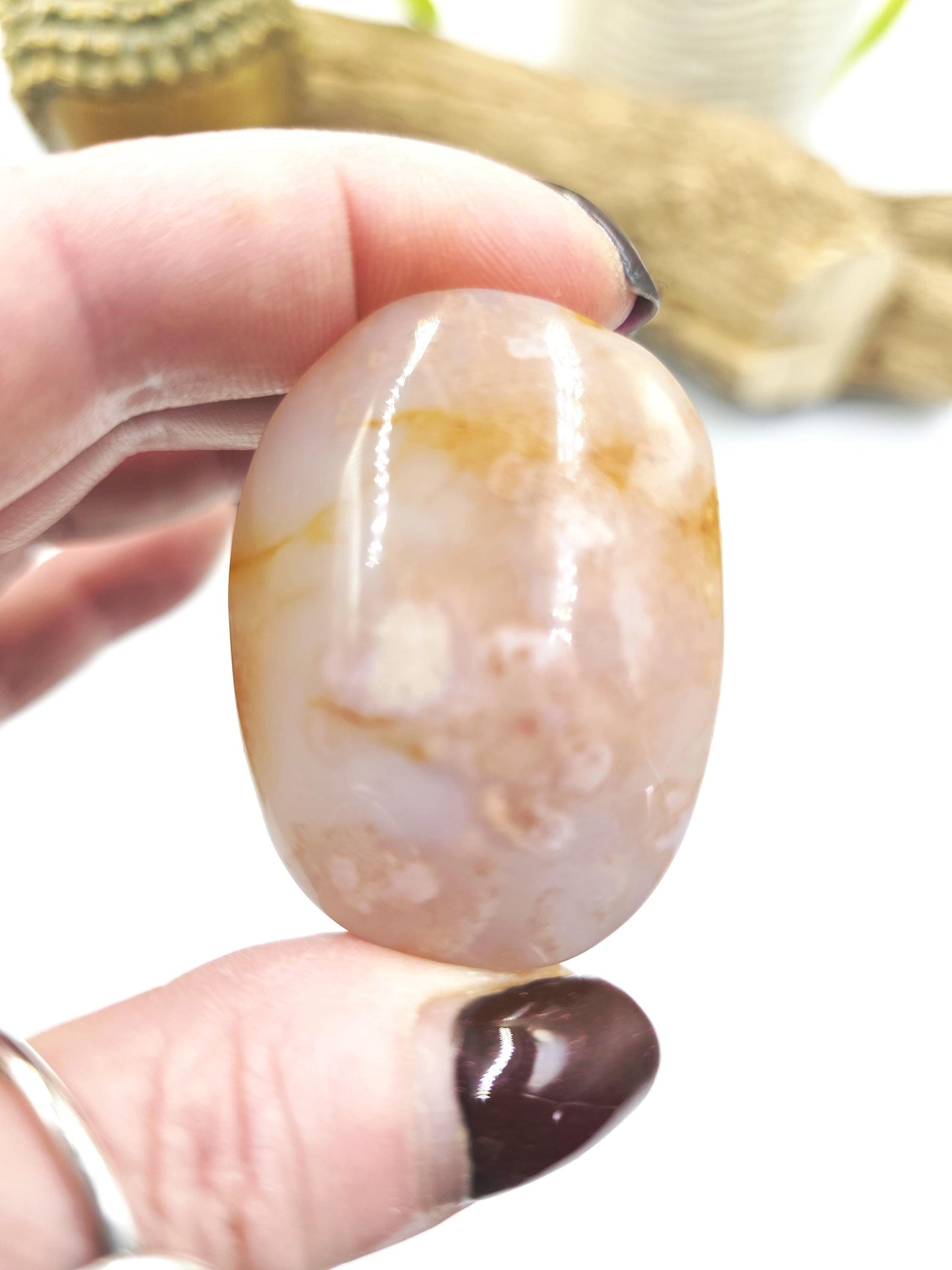 Flower Agate (Sakura) Palm Stone - Growth, Creativity & Emotional Healing Crystal - 70g
