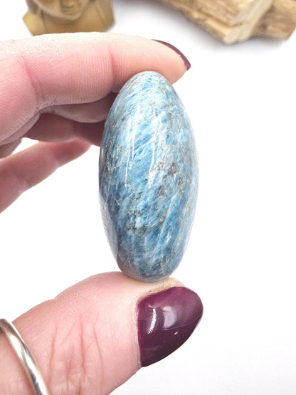 Blue Apatite Palm Stone - Motivation & Focus Healing Crystal - 90g
