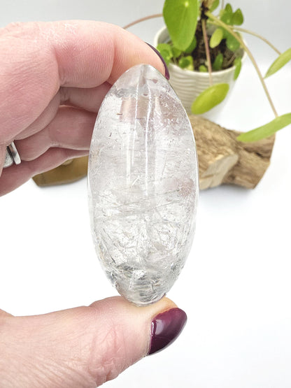 Large Clear Quartz Palm Stone with Garden and Rainbow Inclusions – Grounding, Manifestation & Clarity Crystal, 205g
