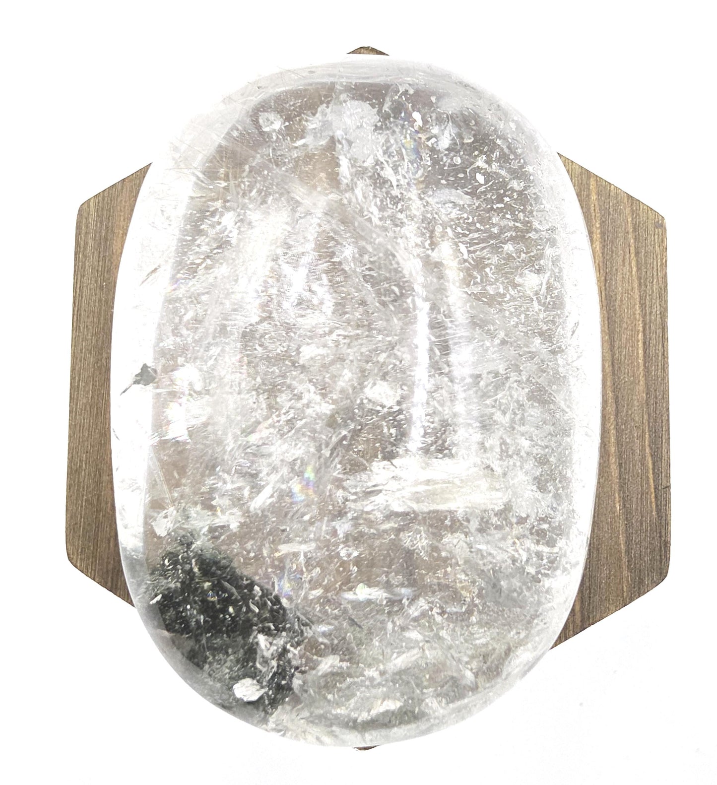 Large Clear Quartz Palm Stone with Garden and Rainbow Inclusions – Grounding, Manifestation & Clarity Crystal, 205g
