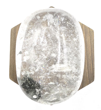 Large Clear Quartz Palm Stone with Garden and Rainbow Inclusions – Grounding, Manifestation & Clarity Crystal, 205g