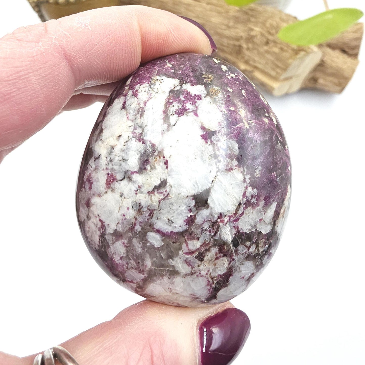 Large Plum Blossom Tourmaline Palm Stone – Love, Compassion & Emotional Healing Crystal, 155g