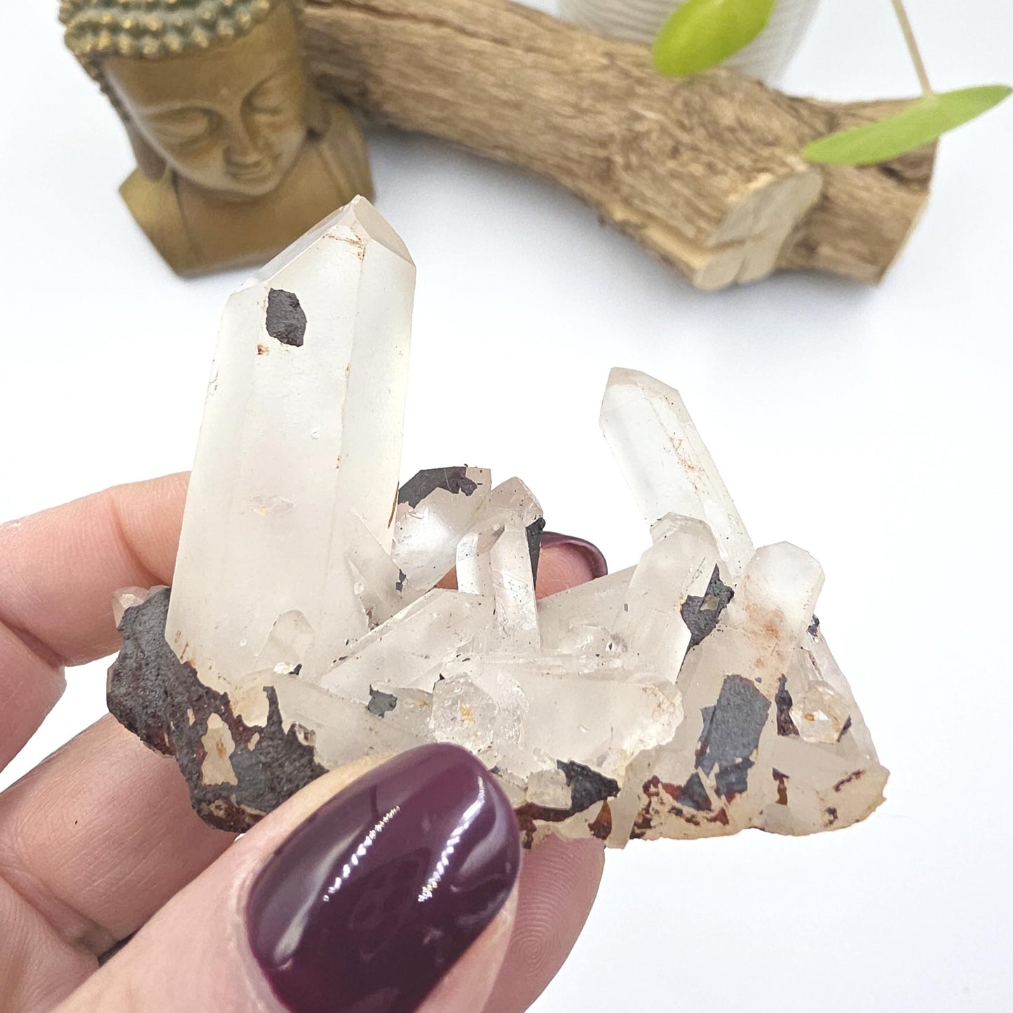 Clear Quartz and Hematite Cluster Specimen - Grounding & Amplifying Healing Raw Crystal, 85g