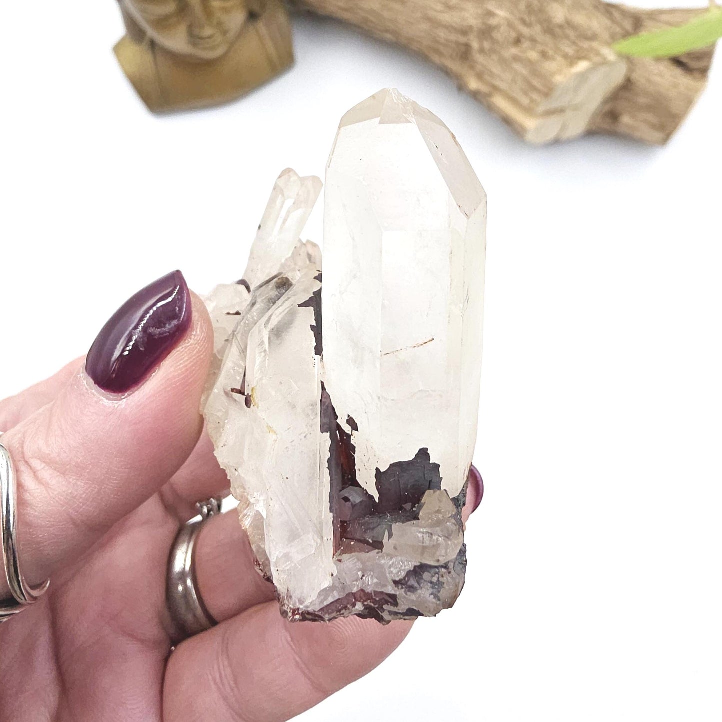 Clear Quartz and Hematite Cluster Specimen - Grounding & Amplifying Healing Raw Crystal, 85g