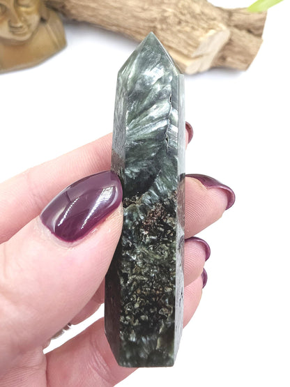 Flashy Seraphinite Tower - Angelic Connection & Heart Healing Crystal Point - 35g