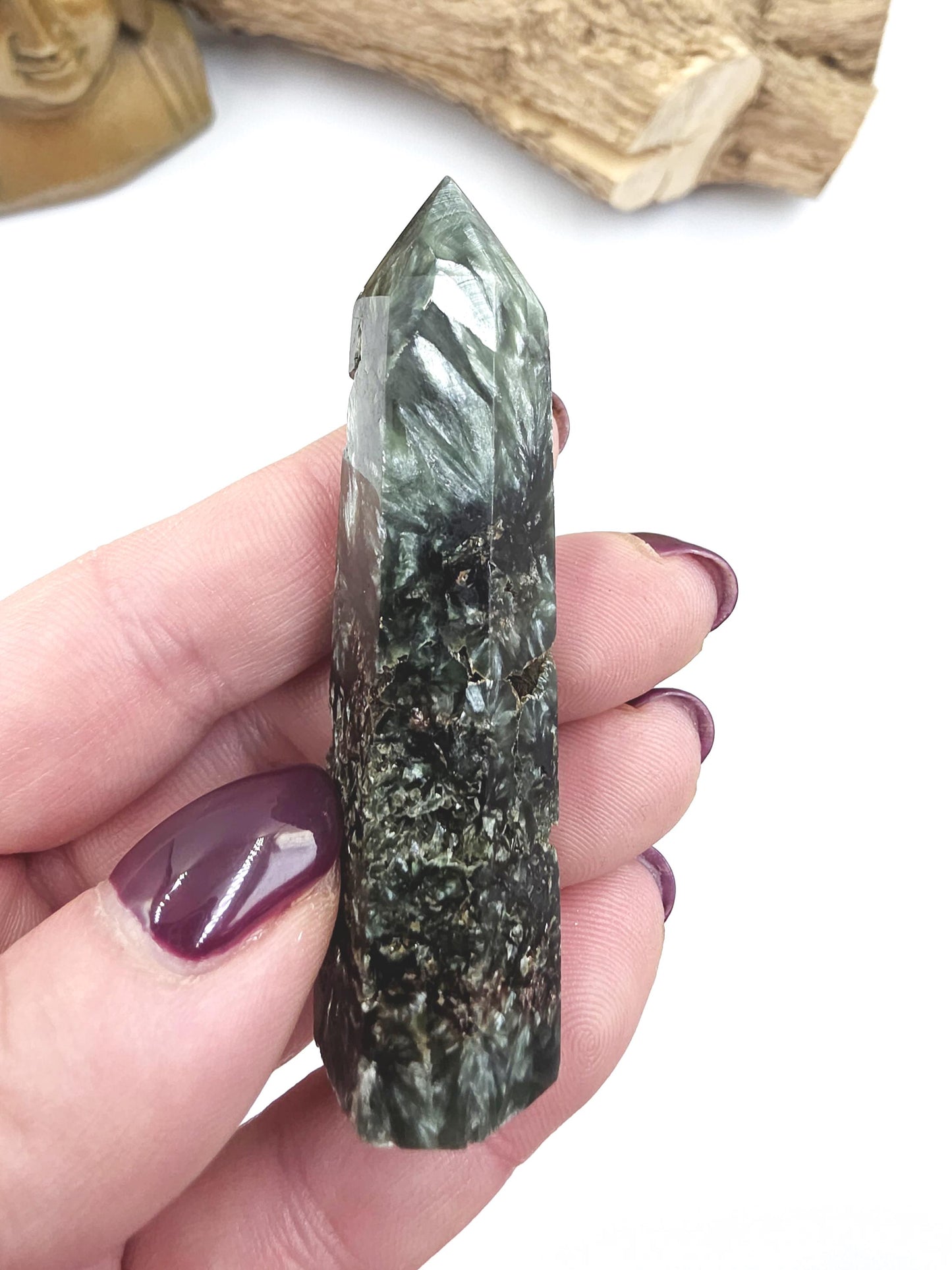 Flashy Seraphinite Tower - Angelic Connection & Heart Healing Crystal Point - 35g