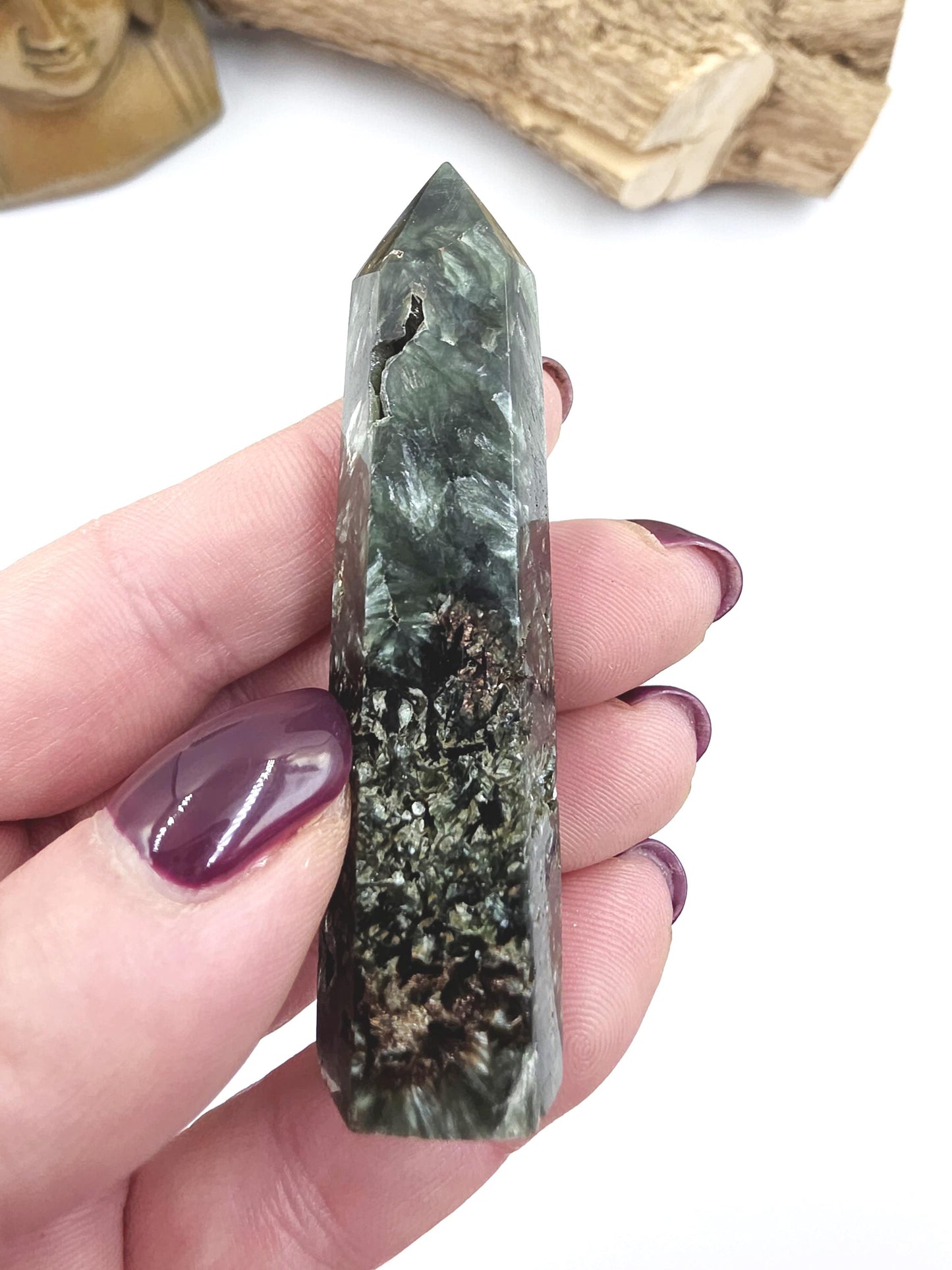 Flashy Seraphinite Tower - Angelic Connection & Heart Healing Crystal Point - 35g