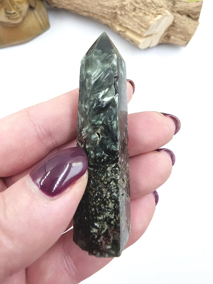 Flashy Seraphinite Tower - Angelic Connection & Heart Healing Crystal Point - 35g