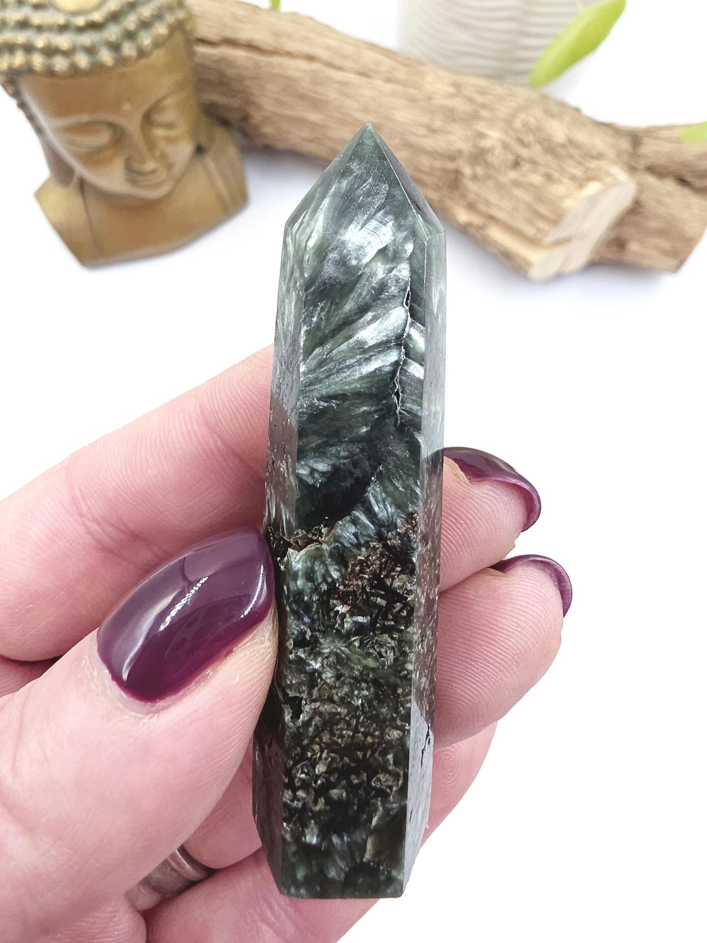 Flashy Seraphinite Tower - Angelic Connection & Heart Healing Crystal Point - 35g