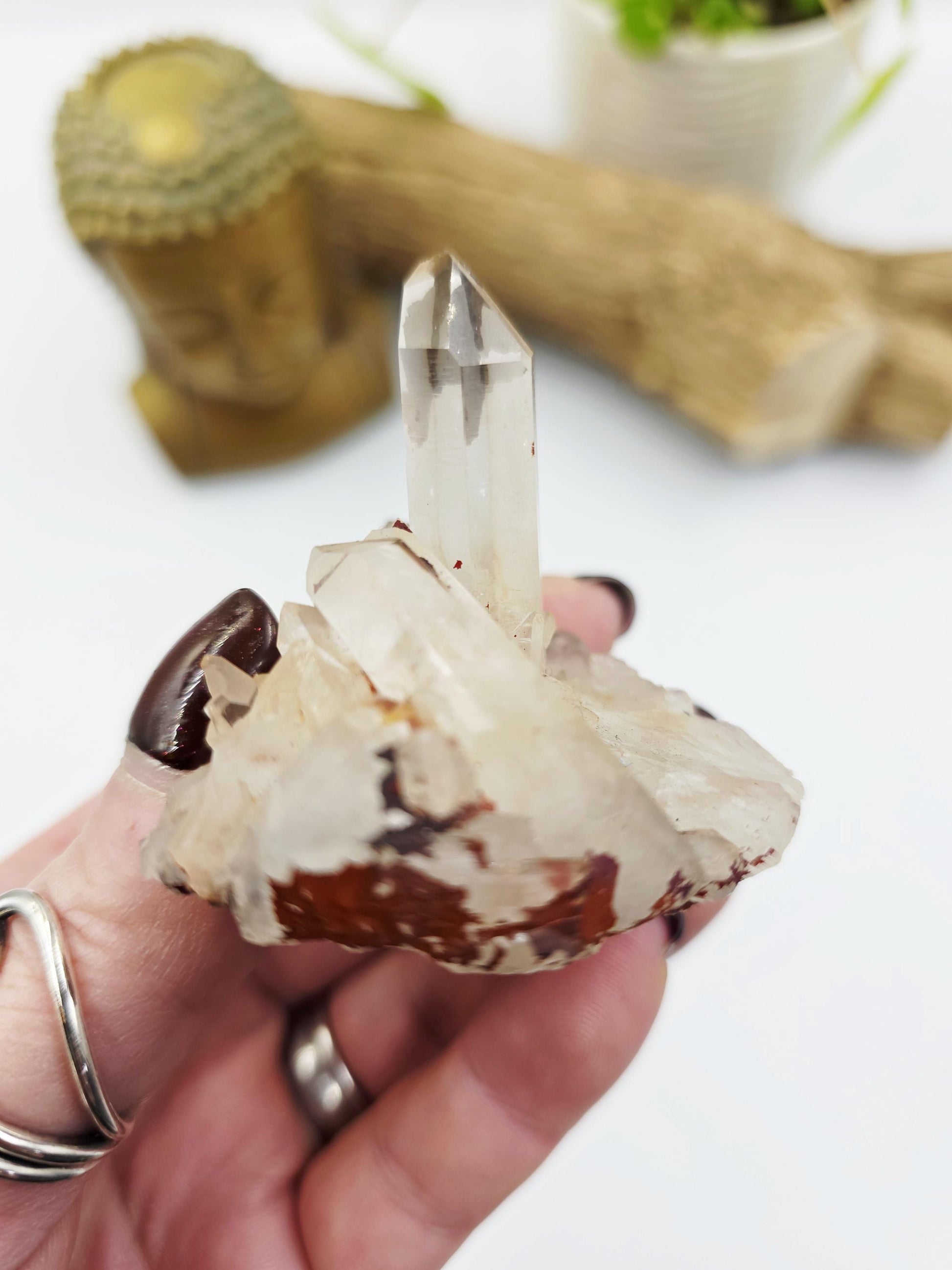 Clear Quartz and Hematite Cluster Specimen - Grounding & Amplifying Healing Raw Crystal, 80g