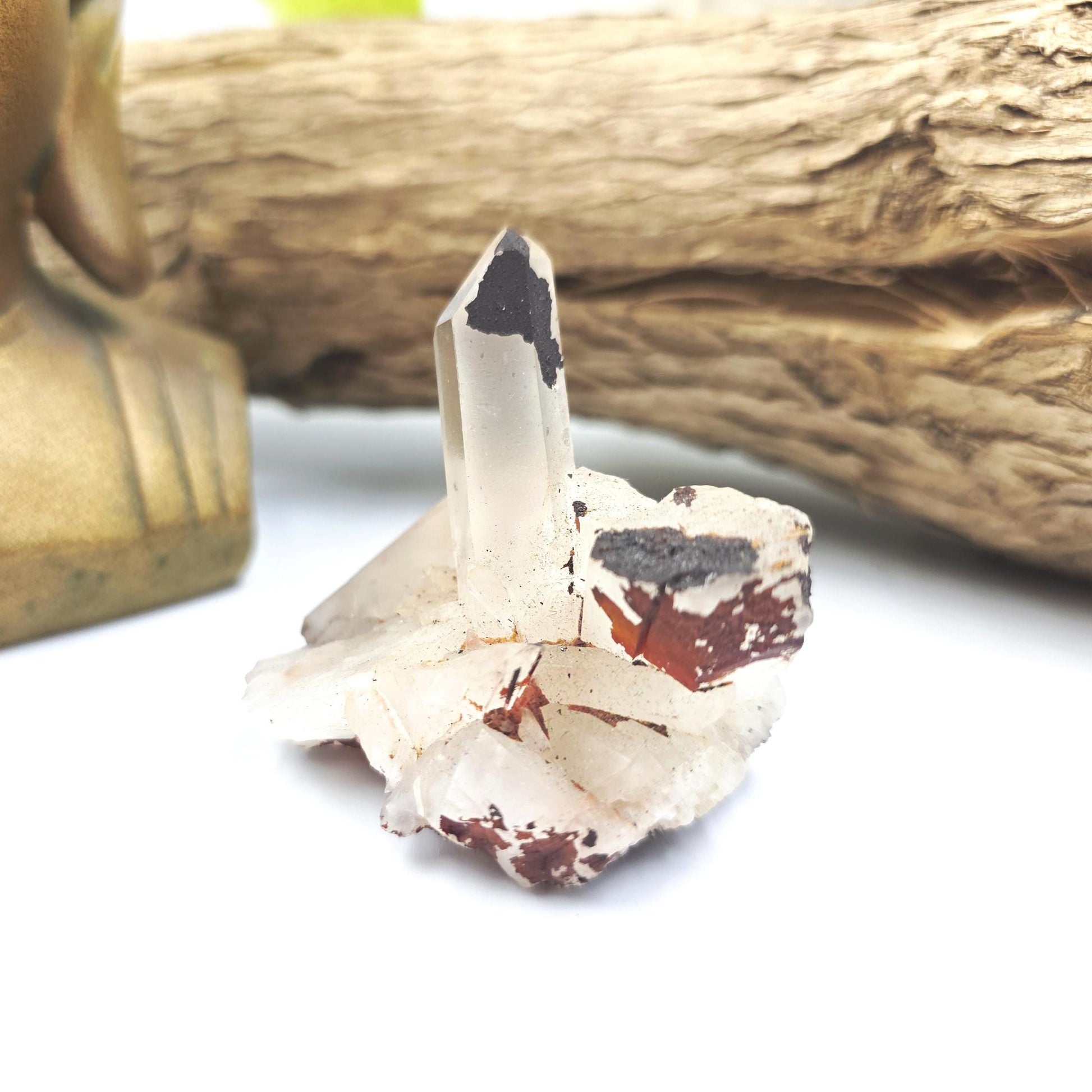 Clear Quartz and Hematite Cluster Specimen - Grounding & Amplifying Healing Raw Crystal, 80g