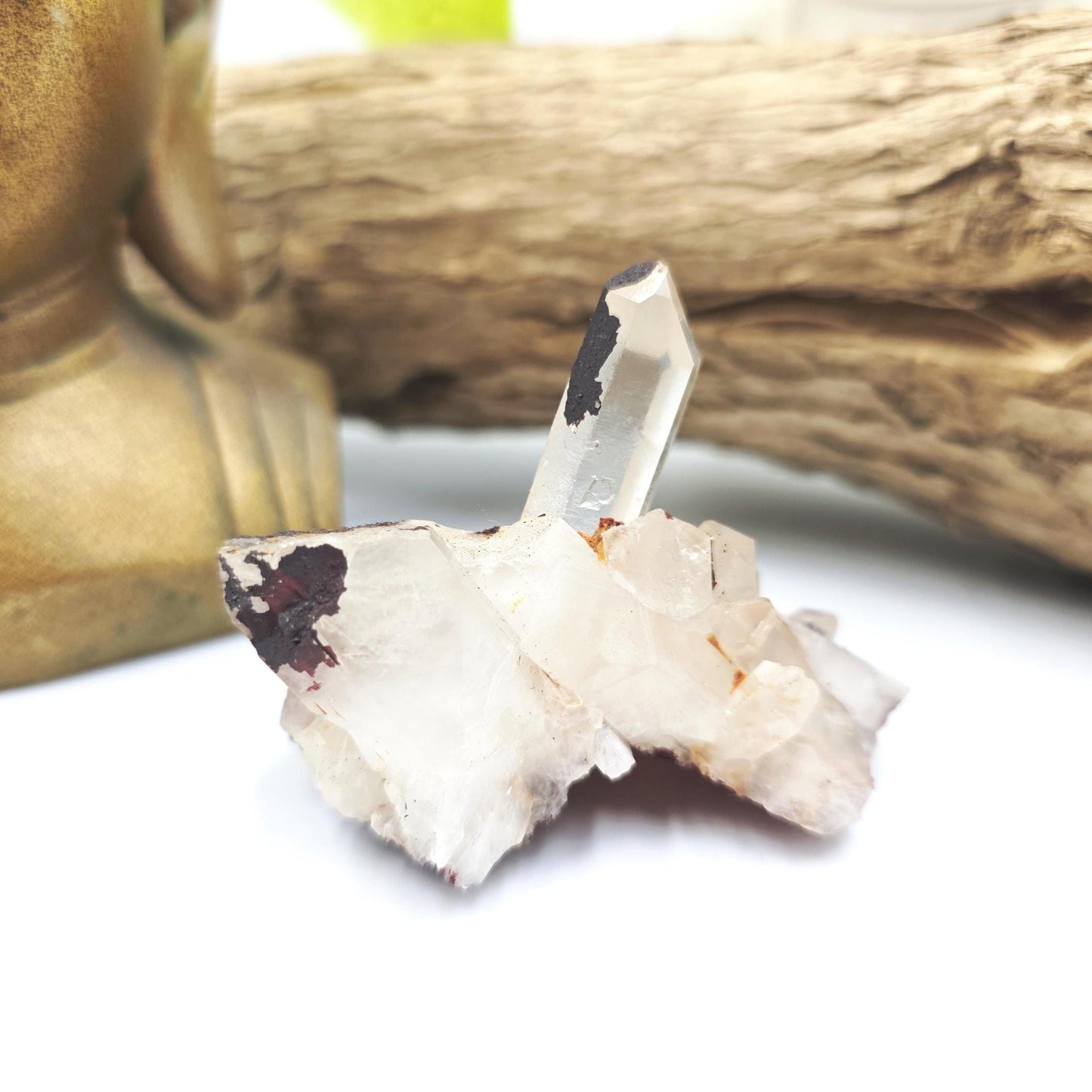 Clear Quartz and Hematite Cluster Specimen - Grounding & Amplifying Healing Raw Crystal, 80g