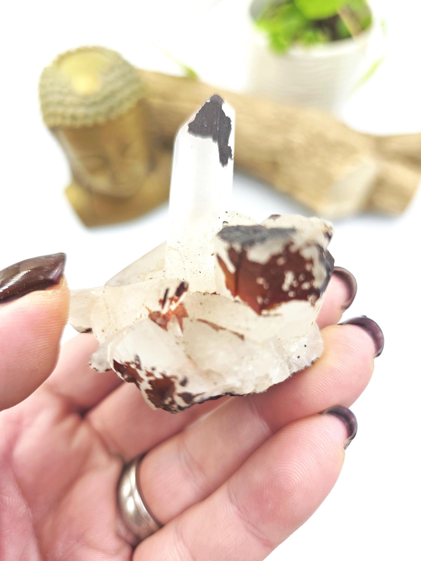 Clear Quartz and Hematite Cluster Specimen - Grounding & Amplifying Healing Raw Crystal, 80g