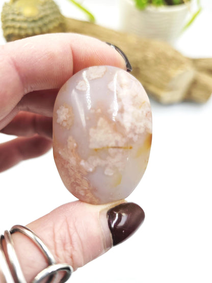Flower Agate (Sakura) Palm Stone - Growth, Creativity & Emotional Healing Crystal - 70g