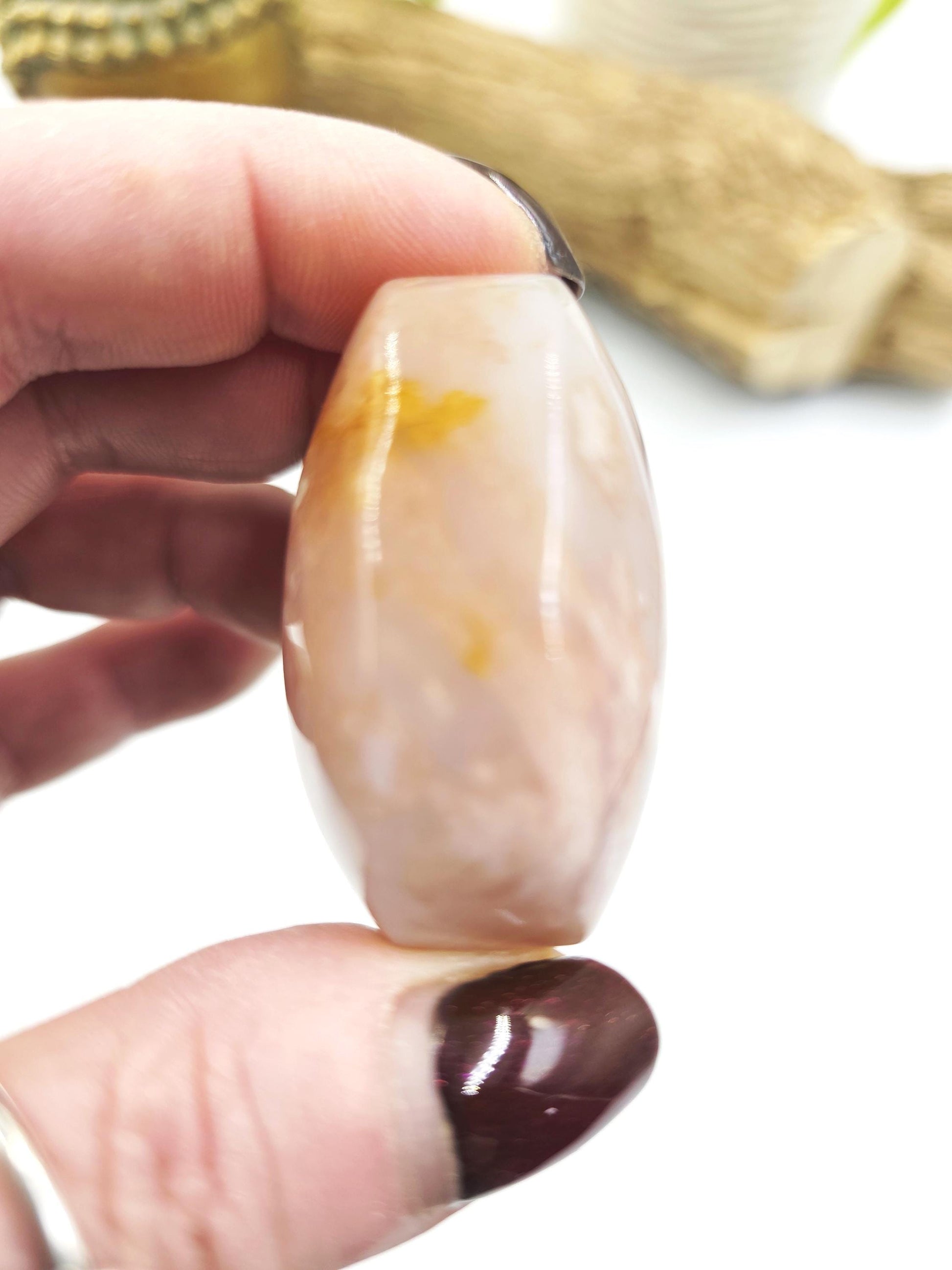Flower Agate (Sakura) Palm Stone - Growth, Creativity & Emotional Healing Crystal - 70g