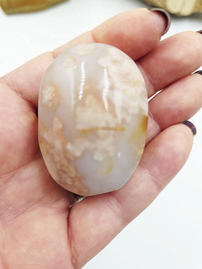 Flower Agate (Sakura) Palm Stone - Growth, Creativity & Emotional Healing Crystal - 70g