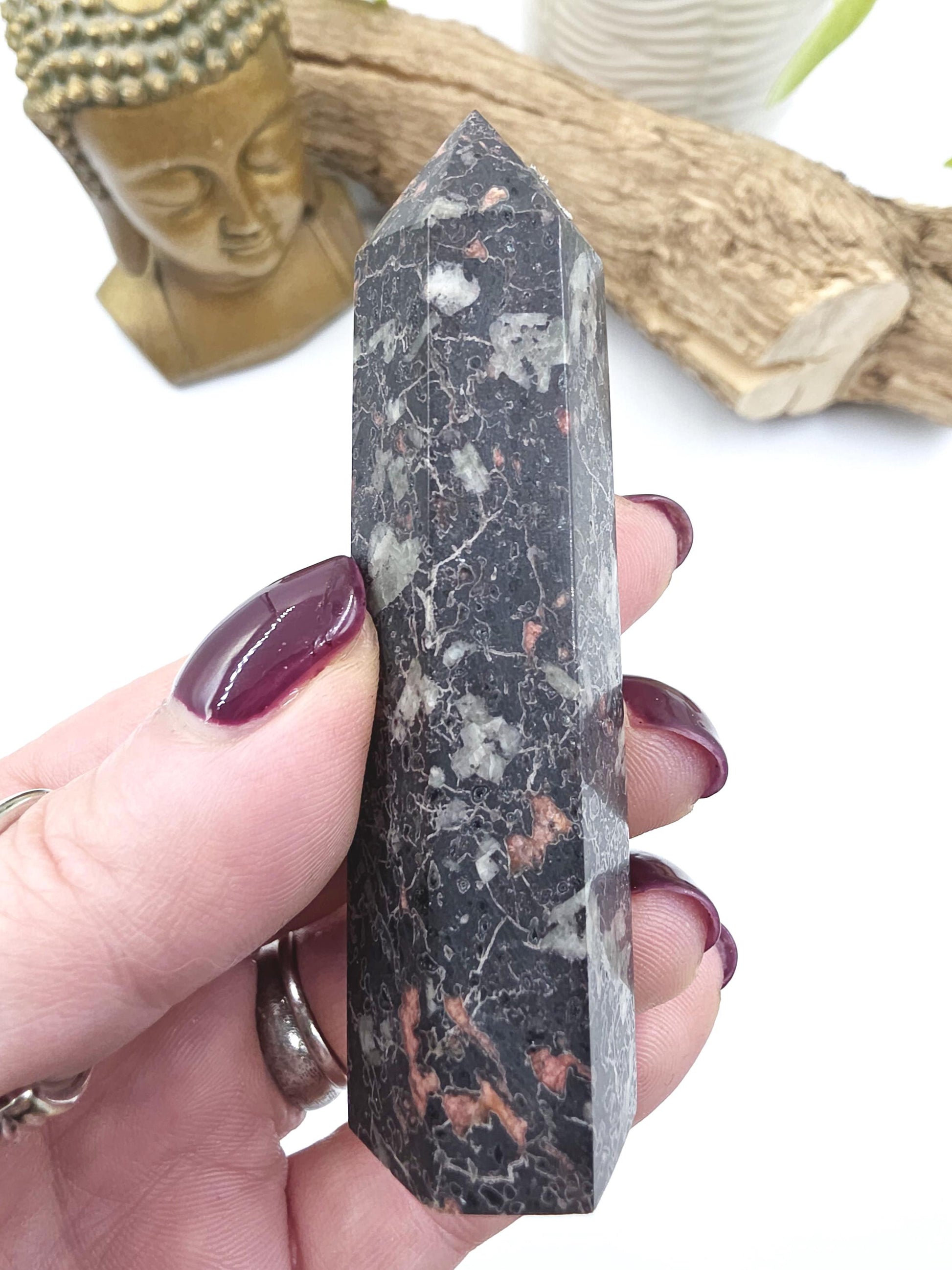 Plum Jade Tower – Emotional Balance, Calm Strength & Heart Healing Crystal Point, 8.5cm