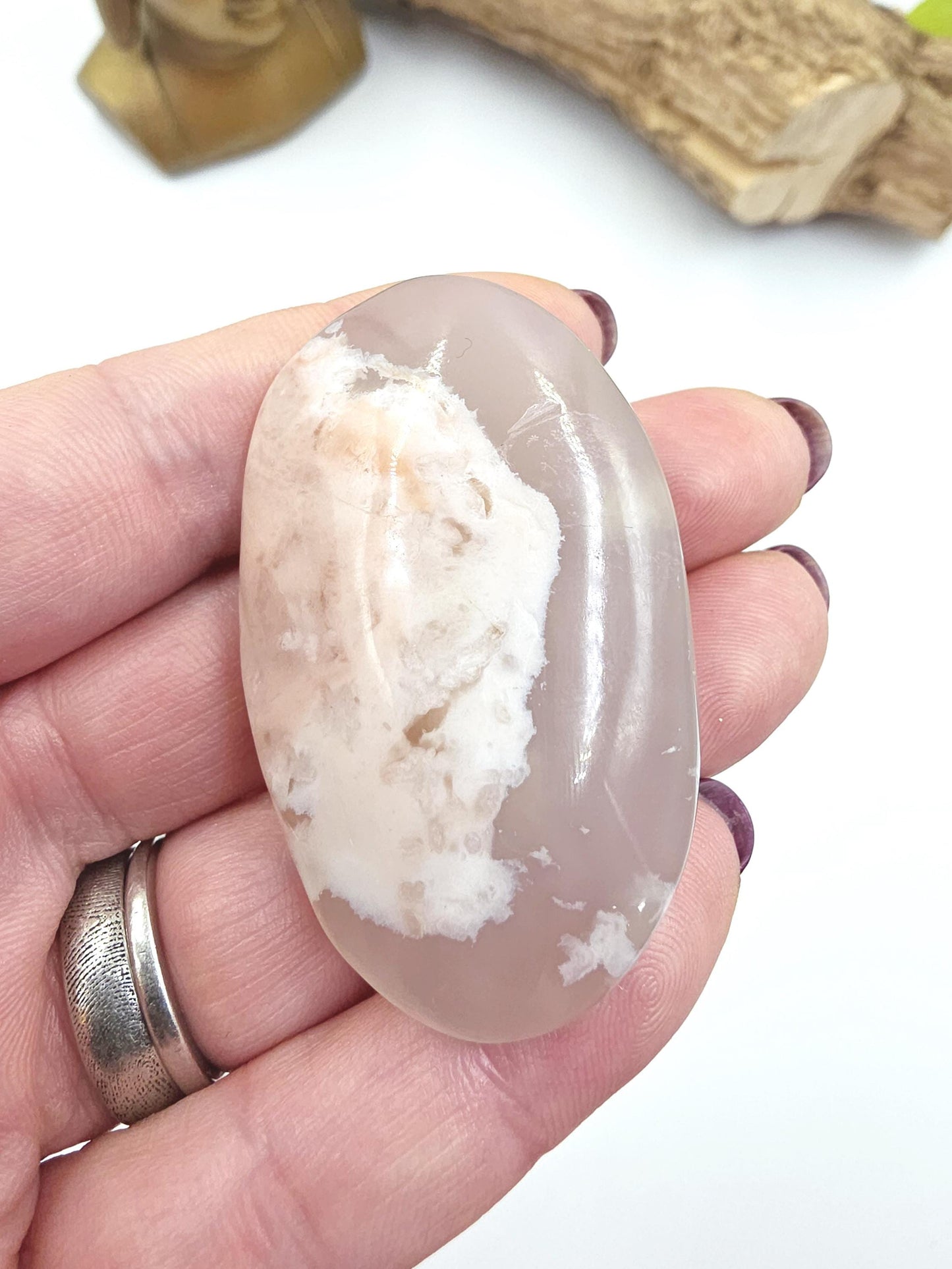 Flower Agate (Sakura) Palm Stone - Growth, Creativity & Emotional Healing Crystal - 40g
