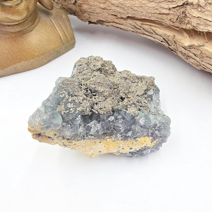 Raw Blue Fluorite with Pyrite Drusy – Focus, Protection & Confidence Crystal Specimen, 460g