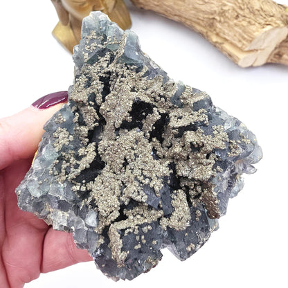 Raw Blue Fluorite with Pyrite Drusy – Focus, Protection & Confidence Crystal Specimen, 460g