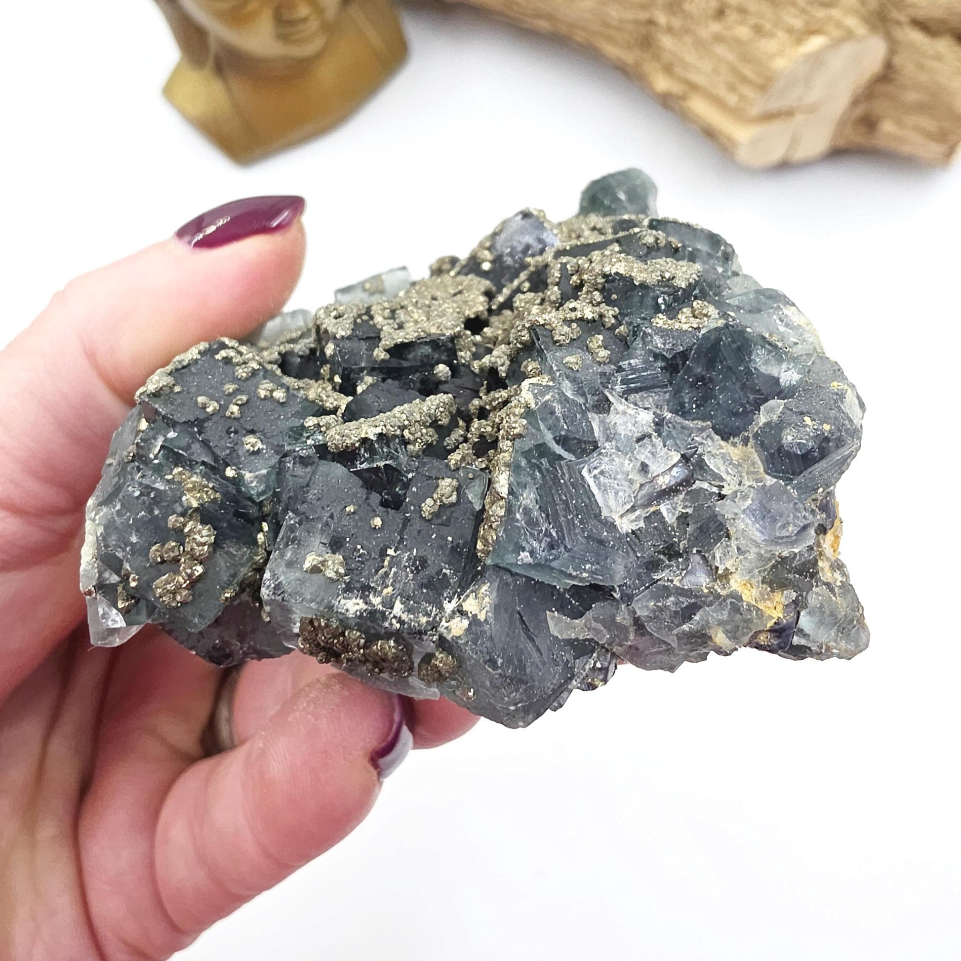 Raw Blue Fluorite with Pyrite Drusy – Focus, Protection & Confidence Crystal Specimen, 460g