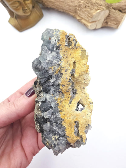 Raw Blue Fluorite with Pyrite Drusy – Focus, Protection & Confidence Crystal Specimen, 460g