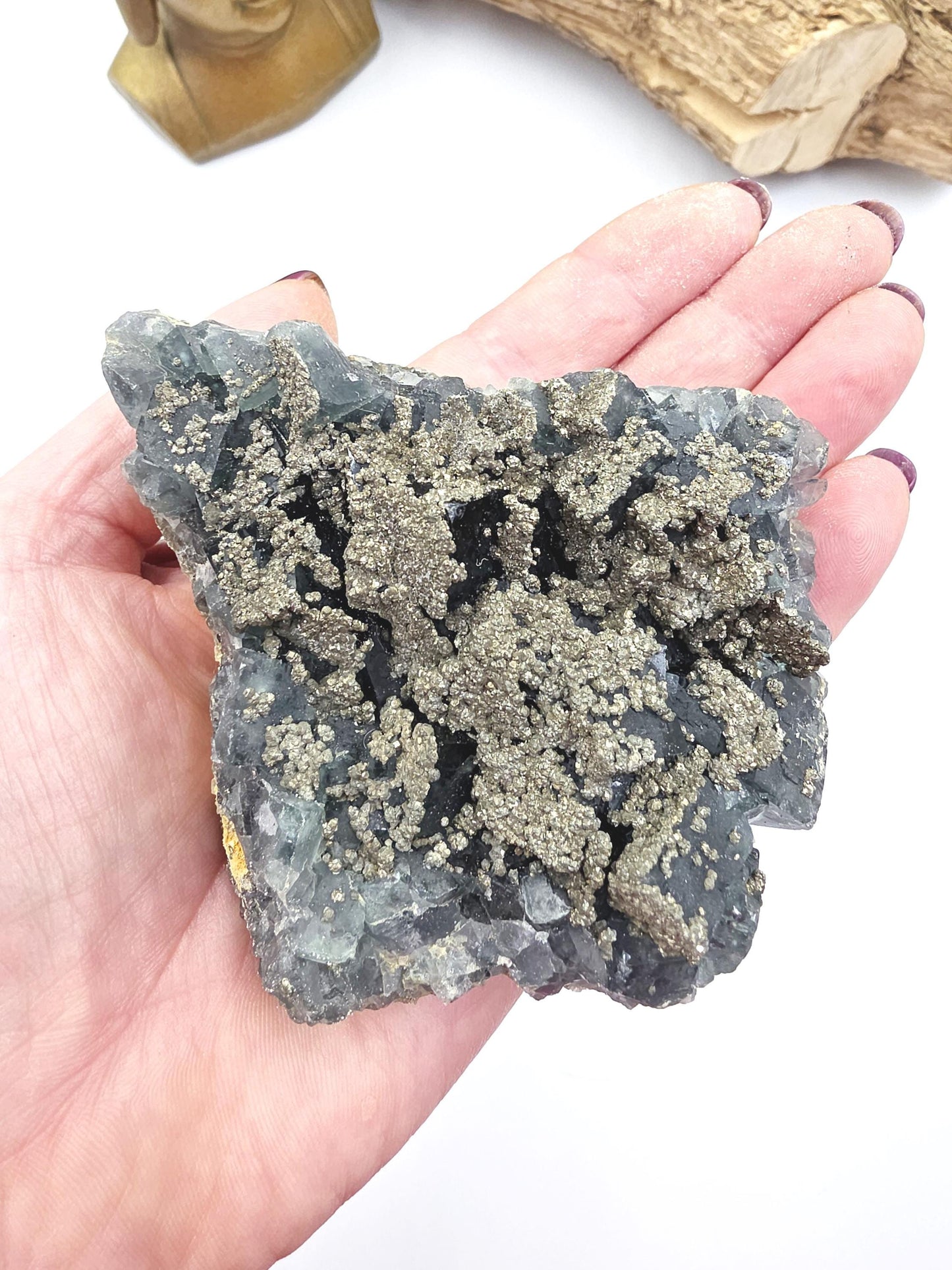 Raw Blue Fluorite with Pyrite Drusy – Focus, Protection & Confidence Crystal Specimen, 460g