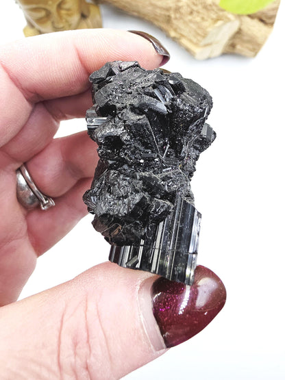 Flashy Raw Zambian Black Tourmaline Specimen - Natural Protection and Grounding Crystal - 75g
