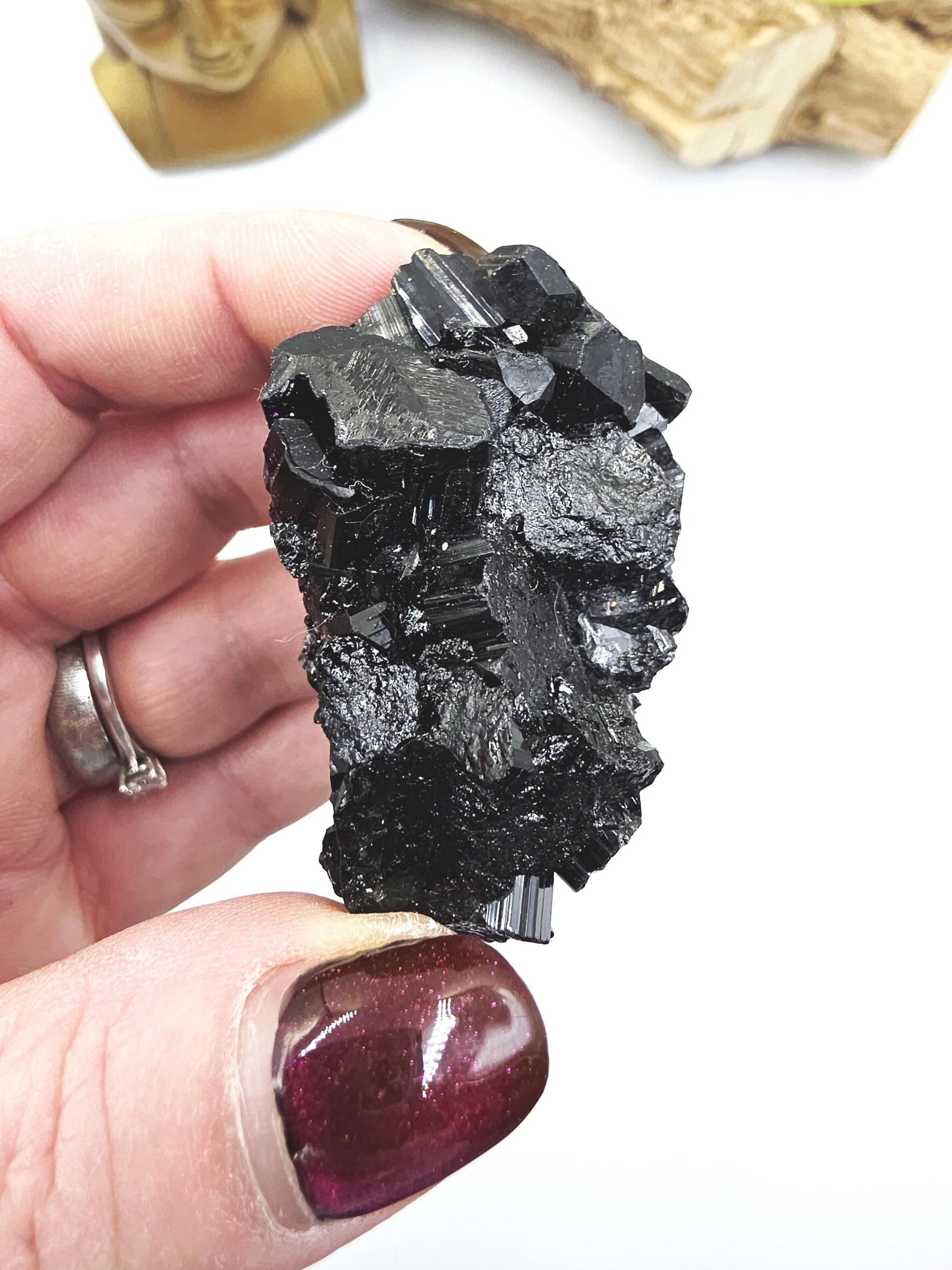 Flashy Raw Zambian Black Tourmaline Specimen - Natural Protection and Grounding Crystal - 75g