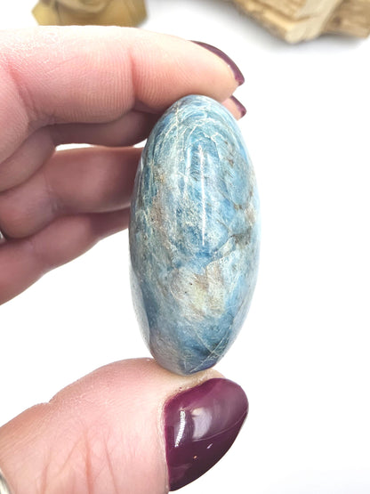 Blue Apatite Palm Stone - Motivation & Focus Healing Crystal - 90g